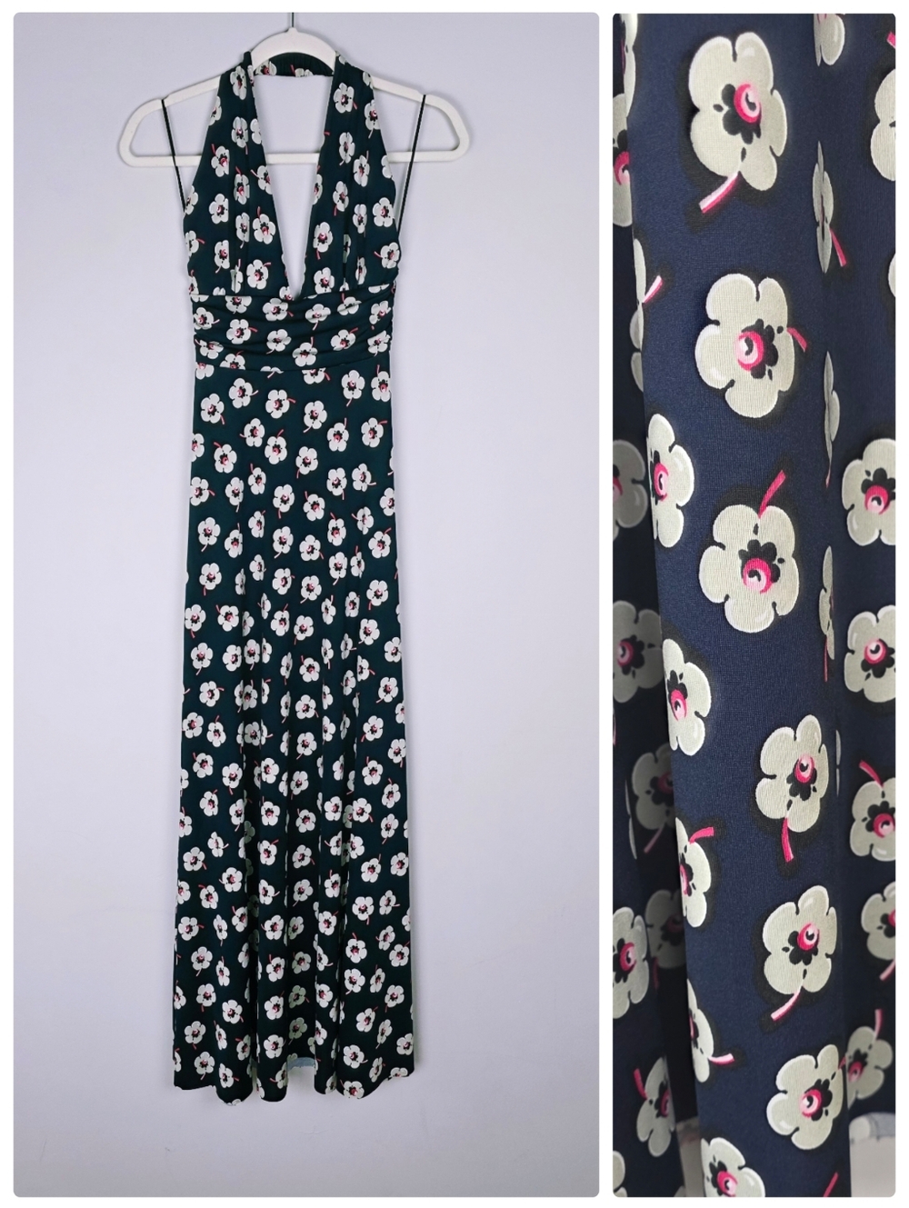 Y2K Vintage Halter Floral Print Maxi Dress Size Medium